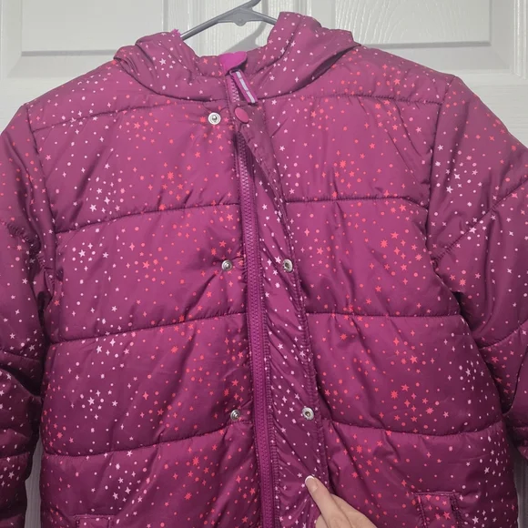 Cat & Jack Girl Magenta Star Print Heavyweight Puffer Winter Snow Jacket Sz XL - Picture 3 of 12